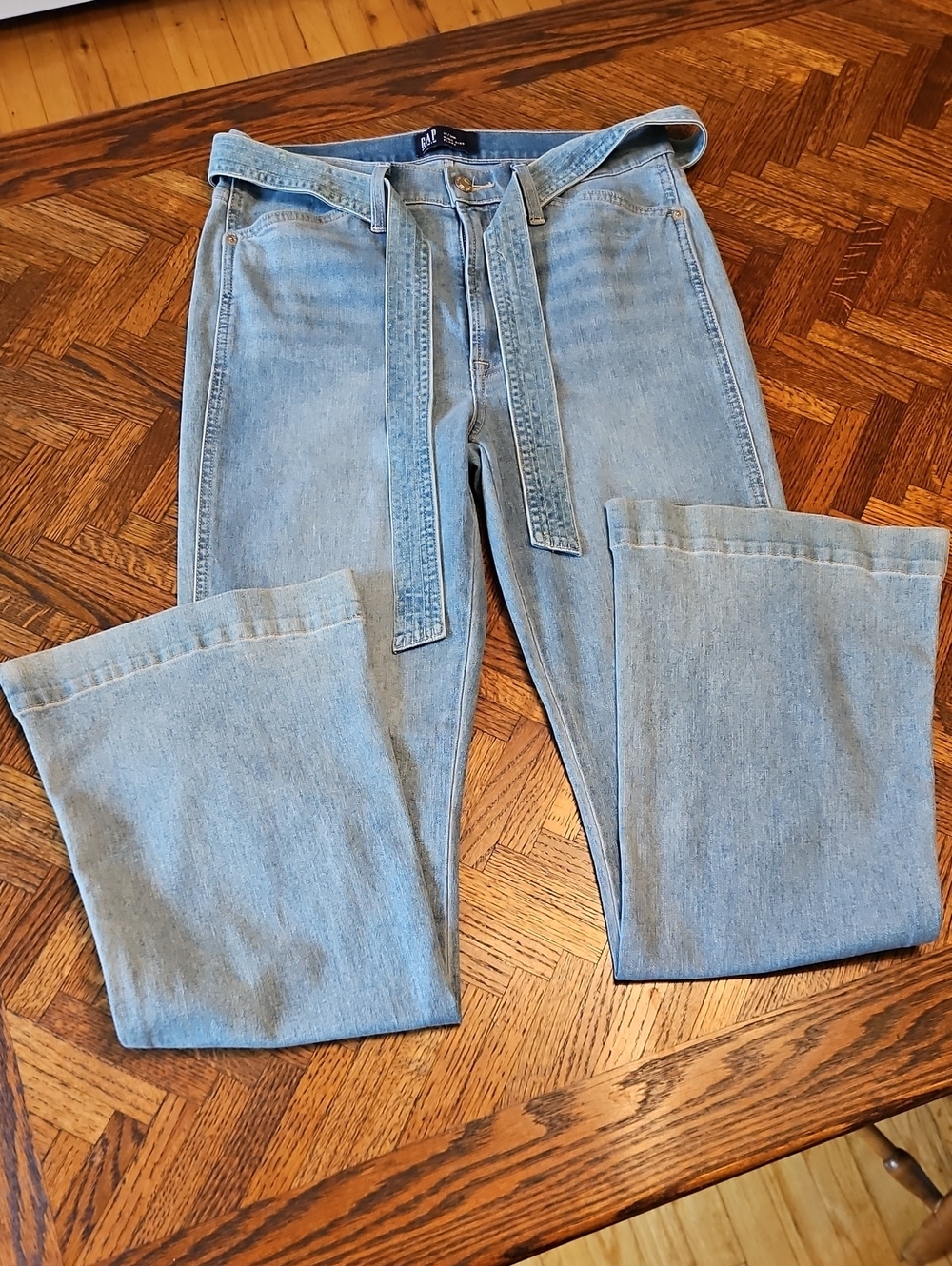 GAP Light Blue High-Rise Flare Leg Jeans with Self Tie Belt